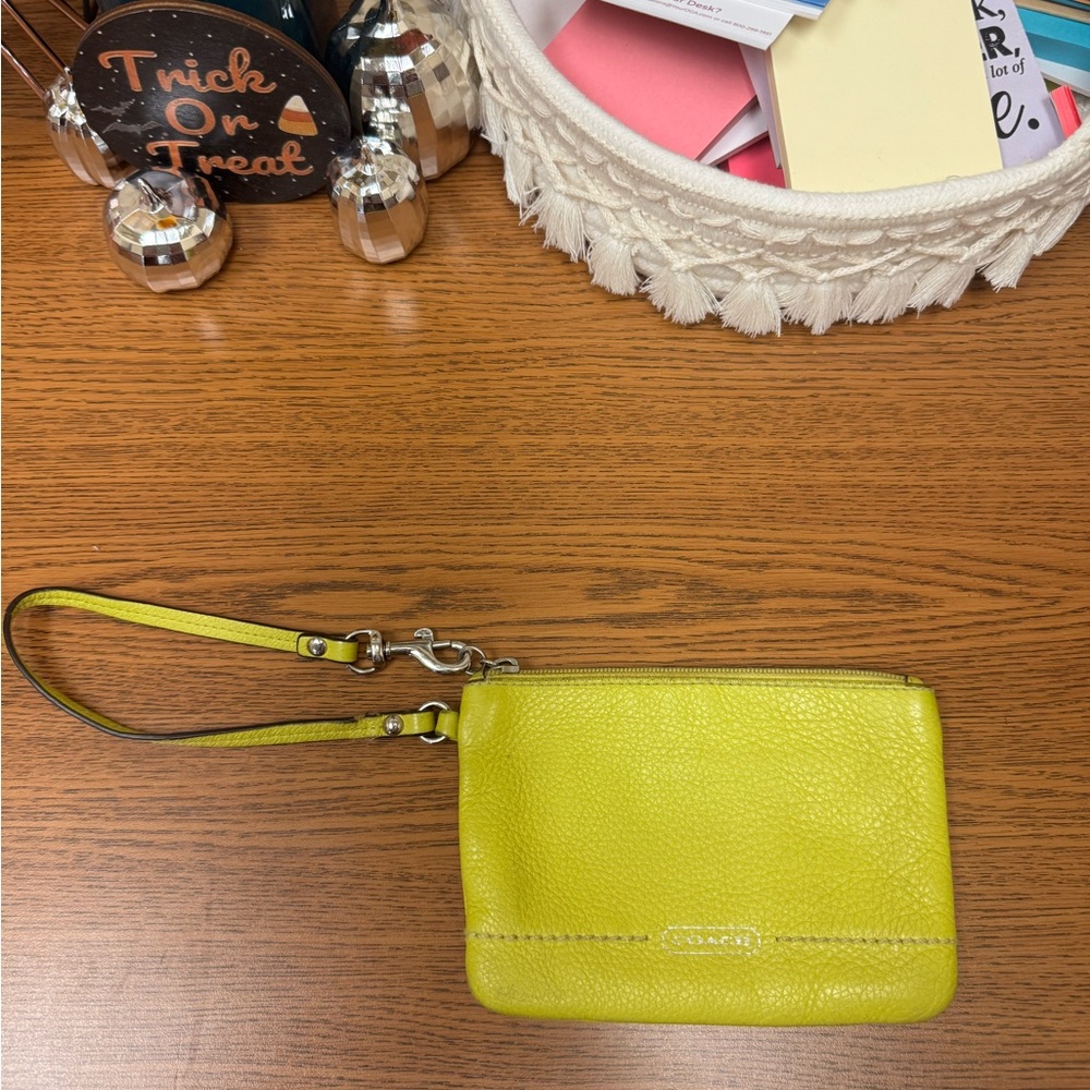 Coach Vibrant Green Leather Wristlet